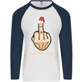 Bah Humbug Finger Flip Funny Christmas Rude Mens L/S Baseball T-Shirt White/Navy Blue