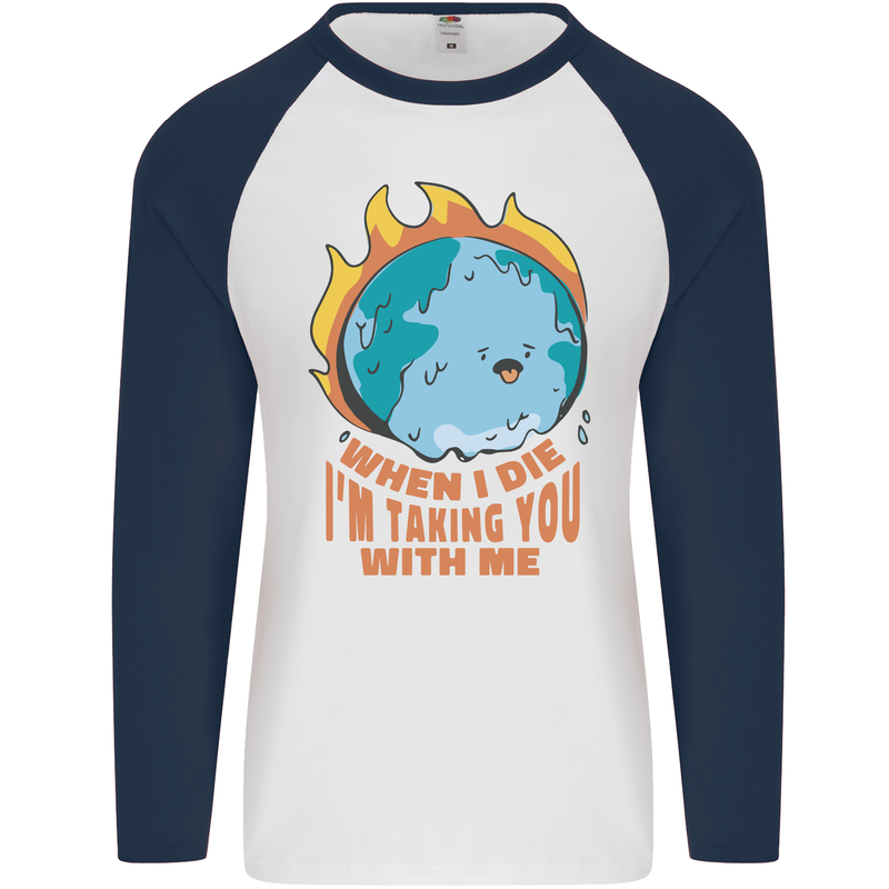 When I Die Funny Climate Change Mens L/S Baseball T-Shirt White/Navy Blue