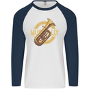 Tuba Brass Musical Instrument Jazz Mens L/S Baseball T-Shirt White/Navy Blue