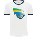 Curled Gabon Flag Gabonese Day Football Mens Ringer T-Shirt White/Navy Blue