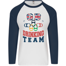 GB Drinking Team Funny Stag Do Doo Beer Mens L/S Baseball T-Shirt White/Navy Blue