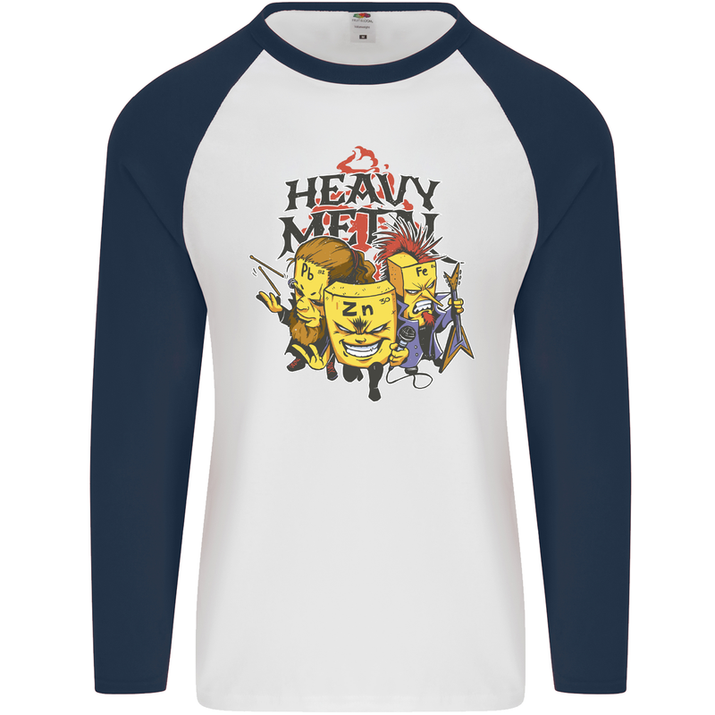 Heavy Metal Chemistry Periodic Table Mens L/S Baseball T-Shirt White/Navy Blue