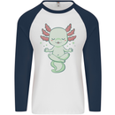 Meditating Axolot Yoga Spiritual Mens L/S Baseball T-Shirt White/Navy Blue