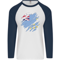 Torn Tuvalu Flag Tuvaluan Day Football Mens L/S Baseball T-Shirt White/Navy Blue