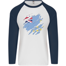 Torn Tuvalu Flag Tuvaluan Day Football Mens L/S Baseball T-Shirt White/Navy Blue