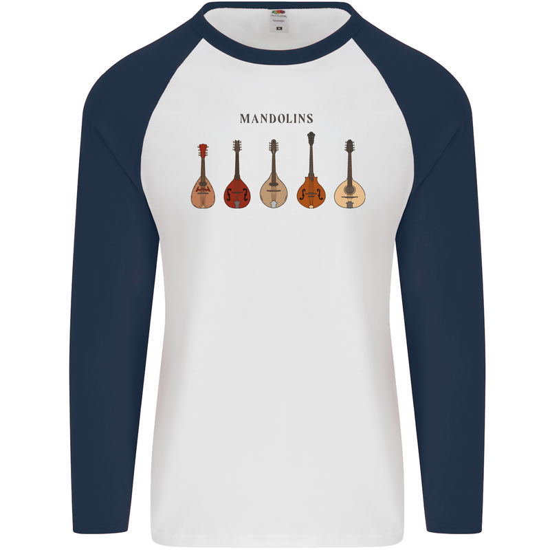 A Set of Mandolins Mens L/S Baseball T-Shirt White/Navy Blue