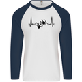 Lizard ECG Gekko Pulse Bearded Dragon Mens L/S Baseball T-Shirt White/Navy Blue