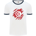 Torn Tunisia Flag Tunisian Day Football Mens Ringer T-Shirt White/Navy Blue