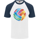 Volleyball Watercolour Mens S/S Baseball T-Shirt White/Navy Blue