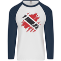 Torn Trinidad and Tobago Day Football Mens L/S Baseball T-Shirt White/Navy Blue