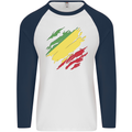 Torn Republic of the Congo Flag Day Football Mens L/S Baseball T-Shirt White/Navy Blue