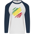 Torn Republic of the Congo Flag Day Football Mens L/S Baseball T-Shirt White/Navy Blue