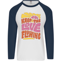 60s Keep the Love Flowing Funny Hippy Peace Mens L/S Baseball T-Shirt White/Navy Blue