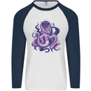 Purple Cthulhu Kraken Octopus Mens L/S Baseball T-Shirt White/Navy Blue