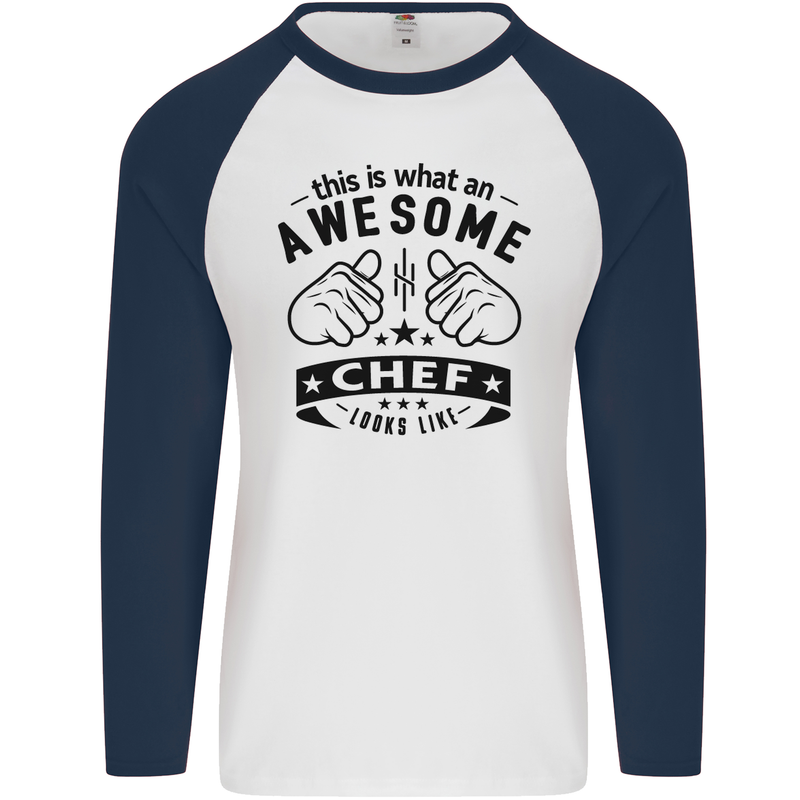 Awesome Chef Looks Like Funny Cooking Mens L/S Baseball T-Shirt White/Navy Blue