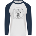 Vitruvian Biker Motorcycle Motorbike Mens L/S Baseball T-Shirt White/Navy Blue