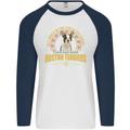 A Boston Terrier Dog Mens L/S Baseball T-Shirt White/Navy Blue