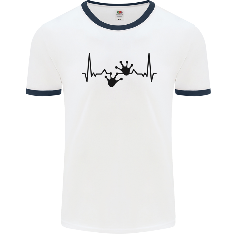 Lizard ECG Gekko Pulse Bearded Dragon Mens Ringer T-Shirt White/Navy Blue