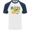 Sushi Cat Mens S/S Baseball T-Shirt White/Navy Blue