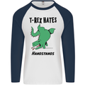 T-Rex Hates Handstands Funny Dinosaurs Mens L/S Baseball T-Shirt White/Navy Blue