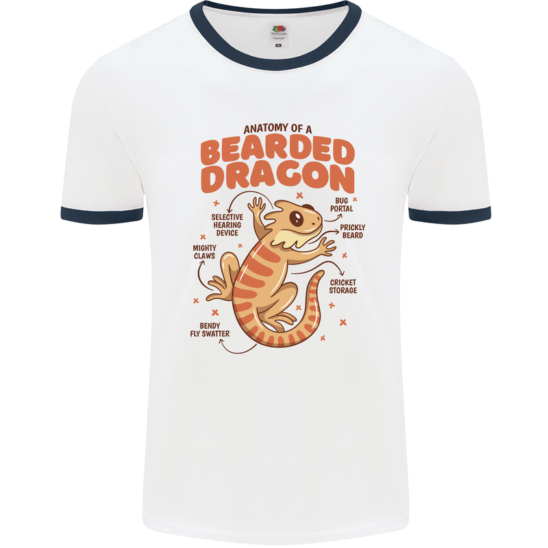 Bearded Dragon Anatomy Lizards, Reptiles, Mens Ringer T-Shirt White/Navy Blue