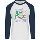 LGBT Turtle Loved By God Gay Pride Mens L/S Baseball T-Shirt White/Navy Blue