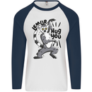 Lemur Hug You Mens L/S Baseball T-Shirt White/Navy Blue