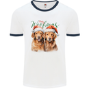 Christmas Golden Retrievers Dogs Xmas Mens Ringer T-Shirt White/Navy Blue