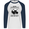 Old Man Drumming Drum Kit Drummer Funny Mens L/S Baseball T-Shirt White/Navy Blue