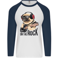 Rock n Roll Pug Funny Guitar Heavy Metal Mens L/S Baseball T-Shirt White/Navy Blue