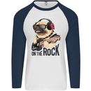 Rock n Roll Pug Funny Guitar Heavy Metal Mens L/S Baseball T-Shirt White/Navy Blue