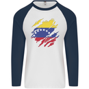 Torn Venezuela Flag Venezuelans Day Football Mens L/S Baseball T-Shirt White/Navy Blue