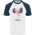 Gym Skeleton Bodybuilding Training Top Mens S/S Baseball T-Shirt White/Navy Blue