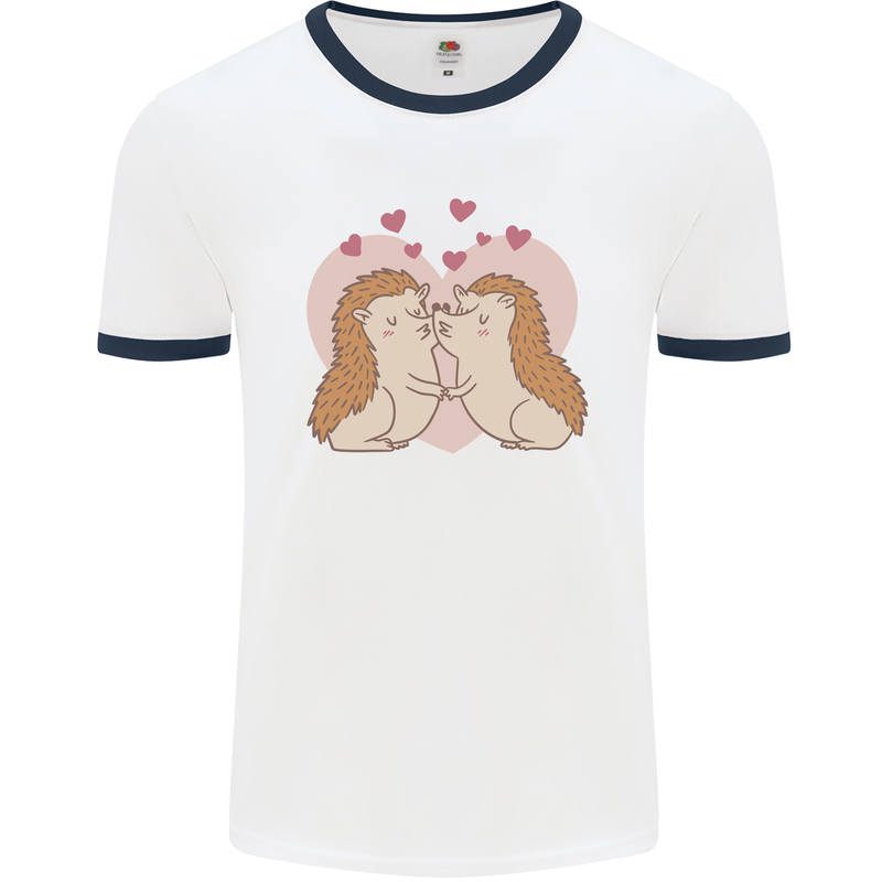 Hedgehog Love Valentines Day Mens Ringer T-Shirt White/Navy Blue