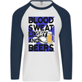 Blood Sweat Rugby and Beers Scotland Funny Mens L/S Baseball T-Shirt White/Navy Blue