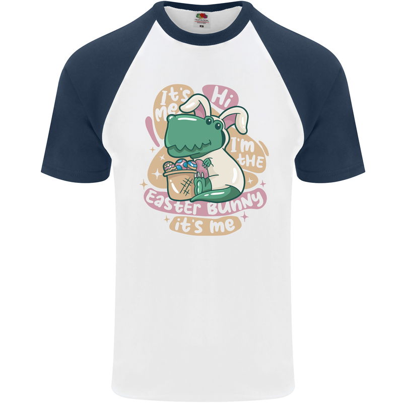 T-Rex I'm the Easter Bunny Funny Dinosaur Mens S/S Baseball T-Shirt White/Navy Blue