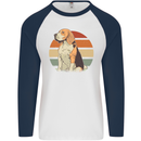 Dogs Beagle With a Retro Sunset Background Mens L/S Baseball T-Shirt White/Navy Blue