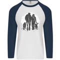 A Horse and Dogs Equestrian Riding Rider Mens L/S Baseball T-Shirt White/Navy Blue