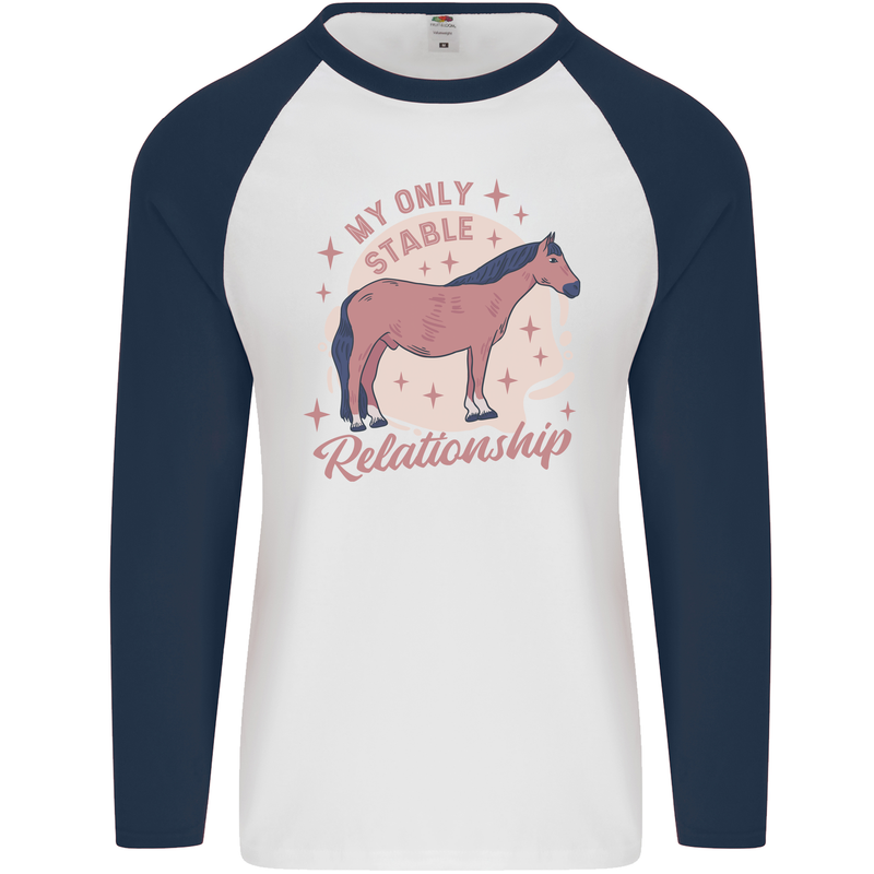 Equestrian Horse My Only Stable Relationship Mens L/S Baseball T-Shirt White/Navy Blue