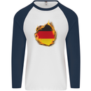 The German Flag Fire Effect Germany Mens L/S Baseball T-Shirt White/Navy Blue
