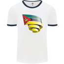 Curled Mozambique Flag Mozambican Day Football Mens Ringer T-Shirt White/Navy Blue