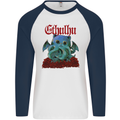 Cathulhu Funny Cat Cthulhu Parody Kraken Mens L/S Baseball T-Shirt White/Navy Blue