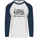 Fishing Rod for My Wife Fisherman Funny Mens L/S Baseball T-Shirt White/Navy Blue