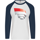 Curled Indonesia Flag Indonesian Day Football Mens L/S Baseball T-Shirt White/Navy Blue