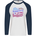 Burnouts or Bows Gender Reveal New Baby Pregnant Mens L/S Baseball T-Shirt White/Navy Blue