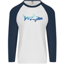 Hammerhead Shark Scuba Diver Diving Mens L/S Baseball T-Shirt White/Navy Blue