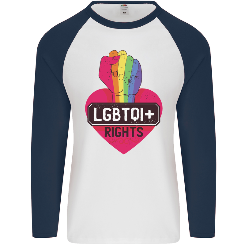 LGBTQI+ Rights Gay Pride Awareness LGBT Mens L/S Baseball T-Shirt White/Navy Blue