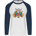 Santa Claus Chilling With Reindeers Christmas Xmas Mens L/S Baseball T-Shirt White/Navy Blue