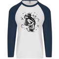 A Frog on a Mushroom Mens L/S Baseball T-Shirt White/Navy Blue