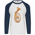 Tenorhorn Brass Musical Instrument Mens L/S Baseball T-Shirt White/Navy Blue